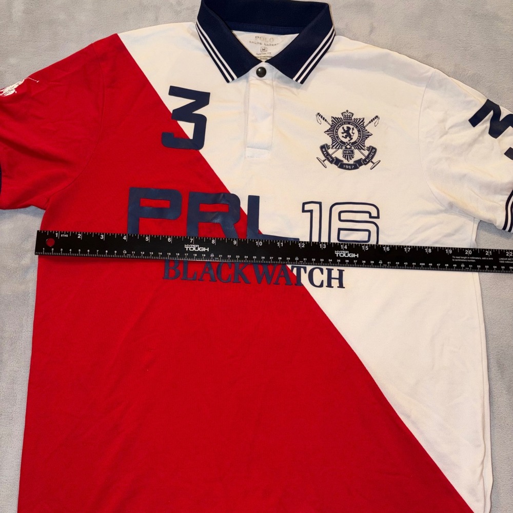 Polo Ralph Lauren Mens Blackwatch Polo Team Shirt Red White Custom Fit Medium - Picture 9 of 11